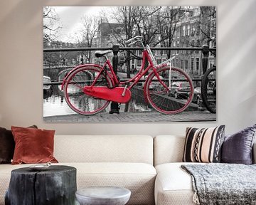 red bicycle on bridge by Marit Lindberg