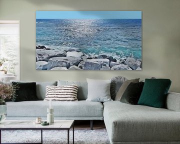 Blick vom Wellenbrecher des Golfs von Sestri Levante in Italien - Digital Art von Dicky
