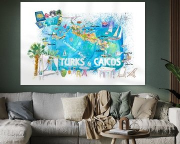 Turks & Caicos Antillen Illustrierte Reisekarte mit Straßen und Highlights von Markus Bleichner