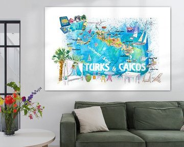 Turks & Caicos Antillen Illustrierte Reisekarte mit Straßen und Highlights