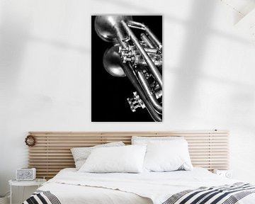 Oude Vintage Jazz Messing Trompet Music Lover Zwart Wit Reflectie van Andreea Eva Herczegh