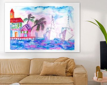 Key West Florida Pier mit farbigen Booten von Markus Bleichner