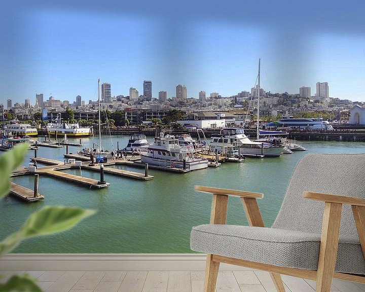 Sfeerimpressie behang: Zonnig havengezicht in San Francisco van Achim Prill