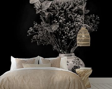 Modern Still life flowers in a vase black and white by By Marjolein Design