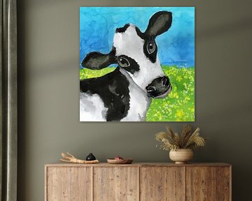 Koe in de wei aquarel