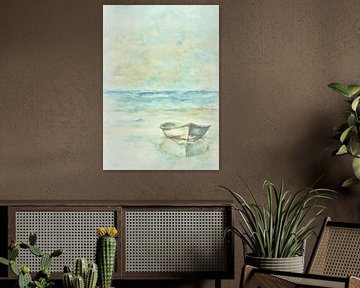 Ruderboot am Strand (Aquarell) von Ineke de Rijk