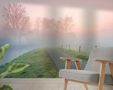 ijzige ochtend met mist die opstijgt langs een rivier van Marcel Derweduwen