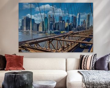 New York skyline vanaf de Brooklyn Bridge in de winter van Mohamed Abdelrazek