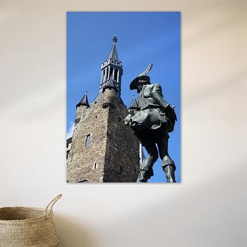 Statue des Hühnerdiebs auf dem Hühnermarkt in Aachen