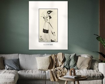 La fantaisie | Art Deco zwart-wit schets | Vintage mode advertentie | Historische prent