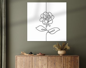 Line drawing of a flower, modern artwork with black line on white background by Emiel de Lange