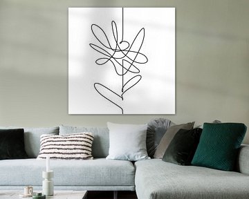 Modern artwork. Drawing in one continuous line. Black line on white background of a daisy by Emiel de Lange