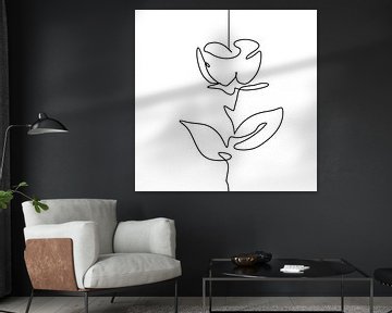 Roos illustratie van een bloem getekend in één doorgetrokken lijn van Emiel de Lange