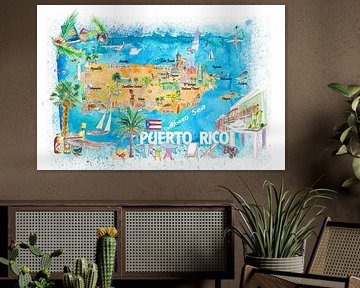 Puerto Rico Inseln Illustrierte Reisekarte mit Straßen und Highlights