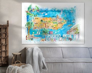 Puerto Rico Inseln Illustrierte Reisekarte mit Straßen und Highlights von Markus Bleichner