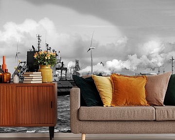 Coaster in de storm bij IJmuiden. van scheepskijkerhavenfotografie