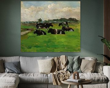 Landschap met groep van vijf koeien, Piet Mondriaan