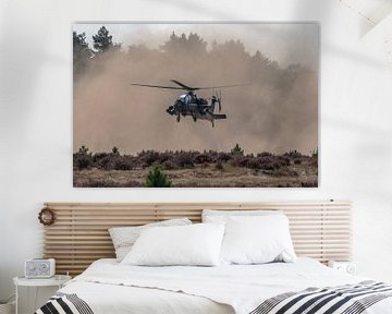 Apache attack helicopter (AH-64) of the Royal Netherlands Air Force landing on the heath near Oirsch by Jaap van den Berg