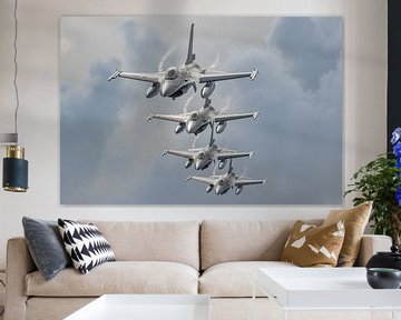 Formatie van 4 General Dynamics F-16 Fighting Falcons van de Belgische Luchtmacht afkomstig van de V van Jaap van den Berg