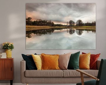 Reflectie van wolken in het bos, Nederland van Sebastian Rollé - travel, nature & landscape photography