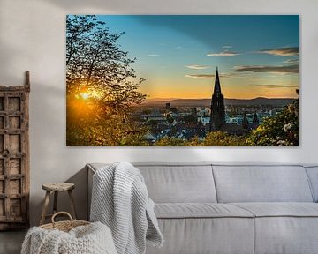 Freiburg im Breisgau Skyline bij zonsondergang in de zomer van adventure-photos