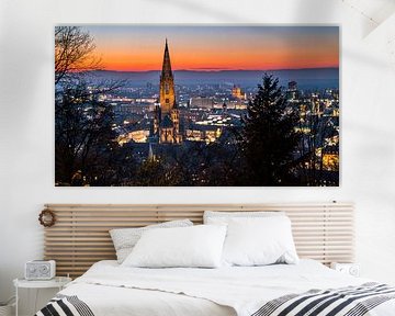 Freiburg im Breisgau rode zonsondergang hemel boven skyline van de stad van adventure-photos