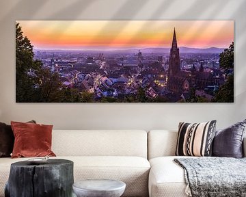 Freiburg im Breisgau by night XXL panorama of skyline by adventure-photos