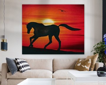 Pferd bei Sonnenuntergang am Strand von Jan Keteleer