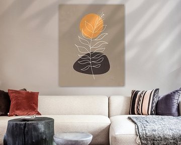 Abstract minimalist landscape in autumn colours with an orange sun by Tanja Udelhofen