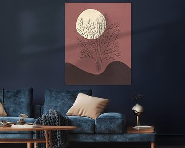 Paysage minimaliste avec un arbre aux couleurs de l'automne sur Tanja Udelhofen