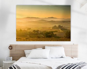 De gouden zonnestralen in Toscane van Damien Franscoise