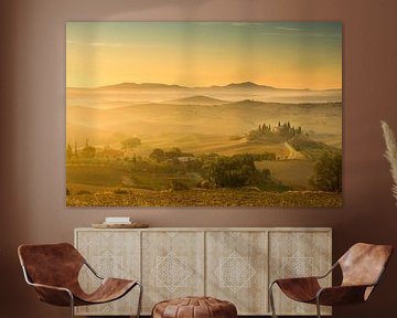 Die goldenen Strahlen der Sonne in der Toskana von Damien Franscoise