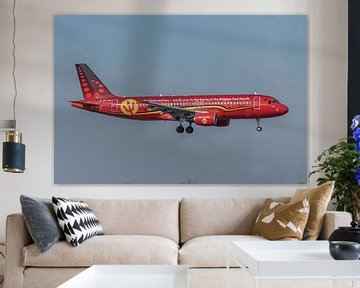 Ein Airbus A320 der Brussels Airlines in den Farben der Red Devils landet auf dem Brüsseler Flughafe von Jaap van den Berg