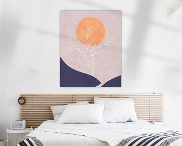 Minimalist landscape with a leafy plant and a sun by Tanja Udelhofen