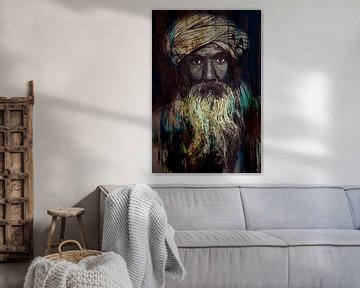 La fierté d'un turban. | Portrait d'un vieil homme. Visage avec une longue barbe. sur The Art Kroep