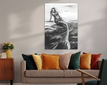 Meerjungfrau-Kunstwerk in Grautönen von Emiel de Lange