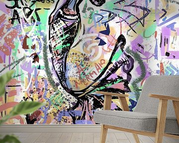 Kleurig graffiti kunstwerk zeemeermin met een sierlijke staart van Emiel de Lange