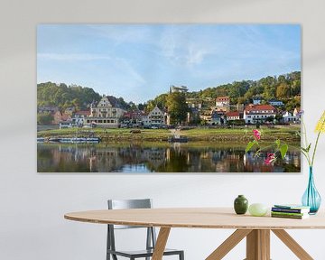 Uitzicht op het idyllische dorpje Wehlen aan de rivier de Elbe in het Elbsansteingebirge in Saksisch