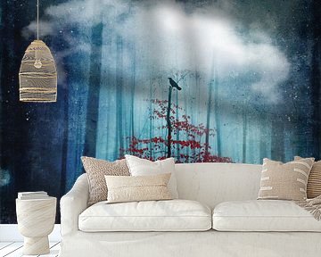 Dreamland - Tree and bird in abstract forest by Dirk Wüstenhagen