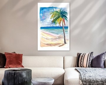 Hängematte Palmen am Türkisen Meer mit Einsamen Karibischen Strand von Markus Bleichner