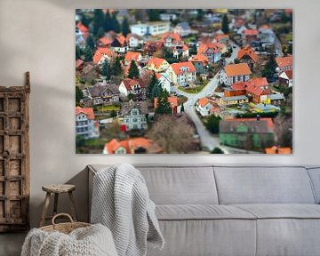 Vue aérienne de la ville médiévale romantique de Wernigerode, dans les montagnes du Harz, en Allemag