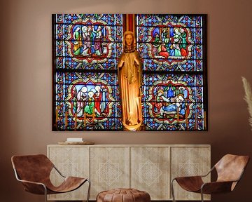 glas in lood en Maria, Notre Dame, Parijs van Jan Fritz