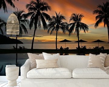 Palmbomen bij zonsondergang van Antwan Janssen