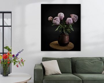 Still life with flowers: pink peonies in a vase by Marjolein van Middelkoop