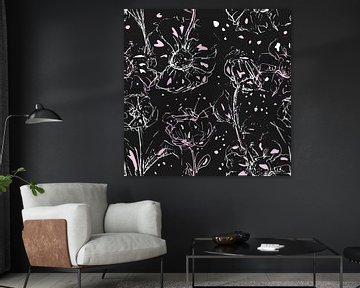 Esquisse de fleurs dans les tons blancs et roses sur fond anthracite. Style moderne et chic sur Emiel de Lange