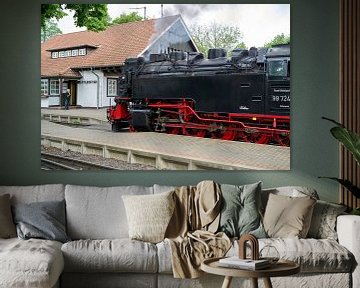 Steam locomotive of the Brockenbahn in the station of the city of Wernigerode in Germany by Heiko Kueverling