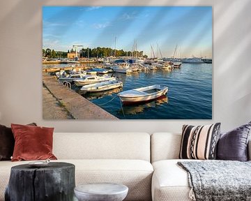 Harbour with boats in the romantic harbour town Porec at the coast of the Adriatic Sea in Croatia by Heiko Kueverling