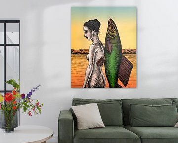 Femme avec un poisson sur le dos sur Helmut Böhm