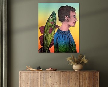 Mann mit Fisch auf dem Rücken von Helmut Böhm