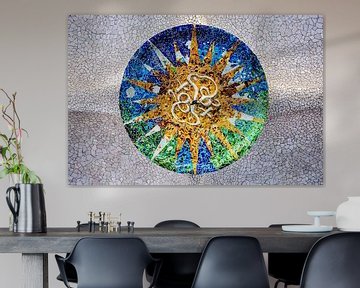 Round Ceiling Mosaic Tiles by Gaudi in Guell Park Barcelona by Andreea Eva Herczegh